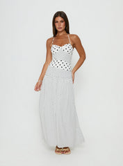 Marguerite Halter Maxi Dress White Polka Dot