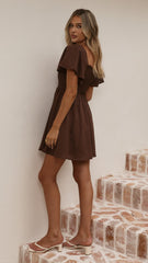 Molly Linen Mini Dress - Chocolate