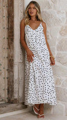 Dimmi Maxi Dress - White/Black Polka