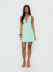 Tinisie Halter Mini Dress Aqua