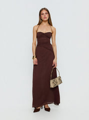 Kaemila Halter Chiffon Maxi Dress Brown