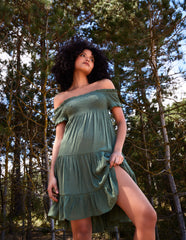 Bardot Shirred Neck Line Floaty Dress