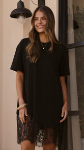 Avei Lace T-Shirt Mini Dress - Black