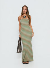 Solola Strapless Maxi Dress Green Stripe