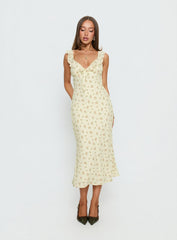 Leabelle Frill V Neck Maxi Dress Yellow Floral