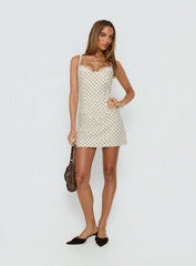 Italiana Layered Lace Mini Dress Cream Polka Dot