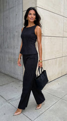 Avelora Pinstripe Tailored Set - Black