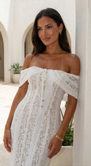 Lunessa Lace Off Shoulder Maxi Dress - Cream White