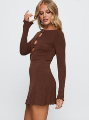 Dejonge Long Sleeve Ring Mini Dress Brown