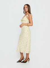 Leabelle Frill V Neck Maxi Dress Yellow Floral