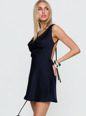 Rozalinda Halter Plunge Mini Dress Navy
