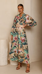 Veronica Button Down Maxi Dress - Mocha Rose Donatella