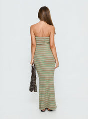 Solola Strapless Maxi Dress Green Stripe