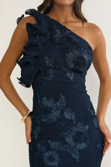 Deanna One-Shoulder Ruffle Maxi Dress Floral Navy