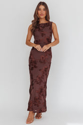 Helsi Low Back Maxi Dress Floral Chocolate