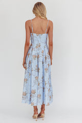 Get My Attention Pleat Waist Maxi Dress Bow Blue