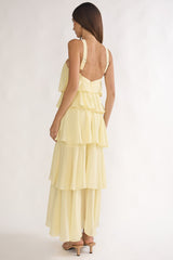 Darylyn Tiered Ruffle Rosette Maxi Dress Yellow