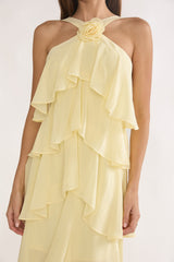 Darylyn Tiered Ruffle Rosette Maxi Dress Yellow