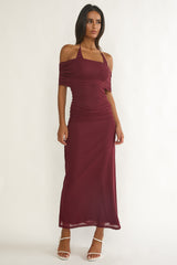 Carielle Off-Shoulder Halter Maxi Dress Wine