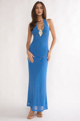 Alouette Backless Halterneck Maxi Dress Blue