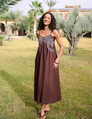 Palm Tree Embroidery Smock Dress