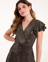 Mirror Shimmer Frill Sleeve Dress