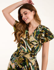 Abstract Angel Sleeve Wrap Mini Dress