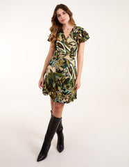 Abstract Angel Sleeve Wrap Mini Dress