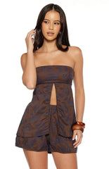 Ailany Brown Floral Strapless Longline Top