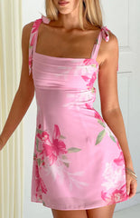 Akira Pink Floral Chiffon Tie Mini Dress - PRE ORDER