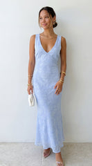 Elyra Floral Burnout Halter Maxi Dress - Blue