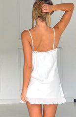 Artie Cream Satin Lace Trim Mini Dress