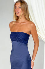 Audrey Navy Lace Strapless Midi Dress