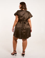 Curve Leopard Jacquard Frill Sleeve Mini Dress