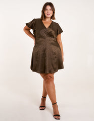 Curve Leopard Jacquard Frill Sleeve Mini Dress