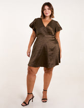 Curve Leopard Jacquard Frill Sleeve Mini Dress