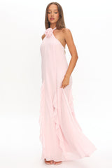 Lecce Halterneck Ruffle Trim Maxi Dress Blush