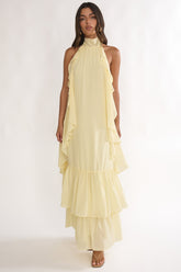 Lorina Layered Ruffle Halterneck Maxi Dress Butter