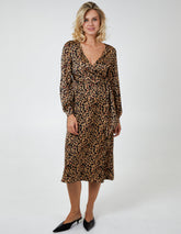 Leopard Print Wrap Midi Dress