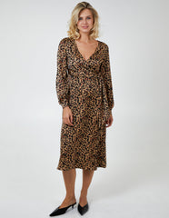 Leopard Print Wrap Midi Dress