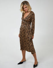 Leopard Print Wrap Midi Dress