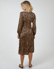 Leopard Print Wrap Midi Dress