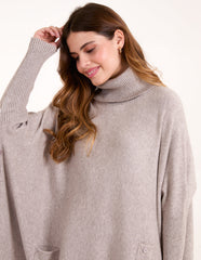 Roll Neck Button Mini Pocket Jumper