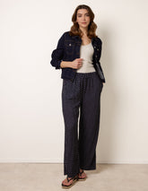 Spot Print Crinkle Wide Leg Trousers