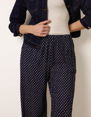 Spot Print Crinkle Wide Leg Trousers