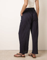 Spot Print Crinkle Wide Leg Trousers