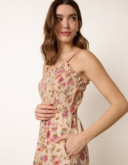 Floral Shirred Strappy Midi Dress