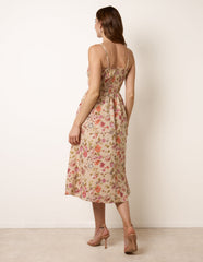 Floral Shirred Strappy Midi Dress