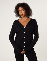 V Neck Diamante Button Cardigan