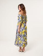 Lemon Print Milkmaid Dress